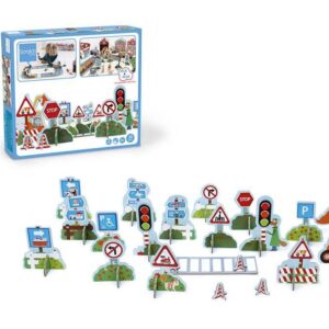 ¡Con este divertido conjunto conviertes tu lugar de juego en una verdadera carretera! Diviértete y aprende las señales de tráfico