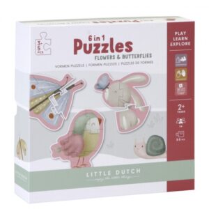 Puzzle 6 en 1 flores y mariposas Little Dutch
