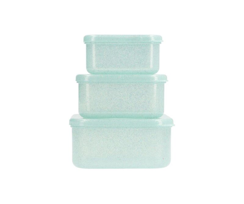 3 Cajas Almuerzo Aqua Glitter Turquoise