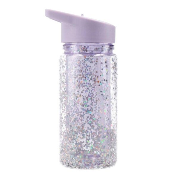 Botella Plástico con Pajita Glitter Stars Lilac Personalizable