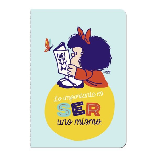 Mini libreta de tapa blanda pequeña, 32 hojas de papel de bambu de 80 gramos color crema, ilusttraciones de Mafalda