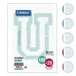 Recambio folio campus 5 colores pastel 120 hojas