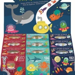 Rollo de pegatinas surtidas océano, espacio y animales