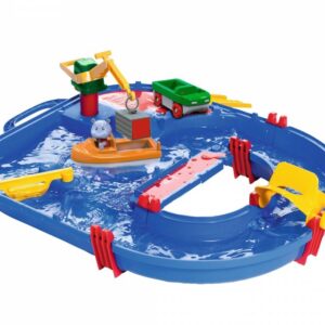 Aquaplay Startset – Circuito de agua portátil con canal y barquito para jugar al aire libre