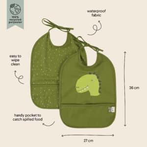 Babero Impermeable 2 uds Mr. Dino de Trixie – Resistentes, Ligeros y con Cierre de Velcro