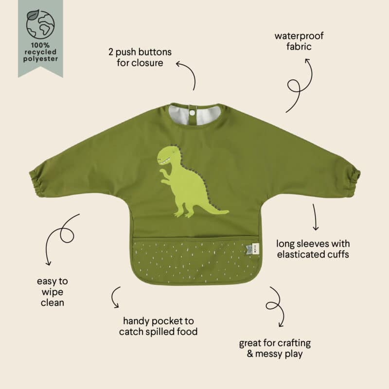 Babero con Mangas Mr. Dino de Trixie – Impermeable, Ligero y con Cobertura Completa