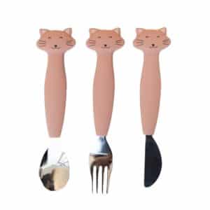 Cubiertos de Silicona 3 Piezas Mrs. Cat de Trixie – Ergonómicos, Suaves y Perfectos para las Primeras Comidas