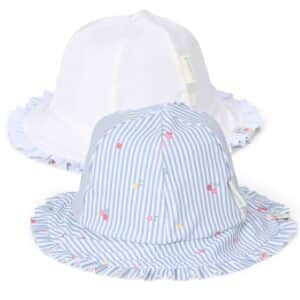 Gorro reversible infantil Sunny Flowers azul Little Dutch – Protección solar en rayas y flores con doble estilo