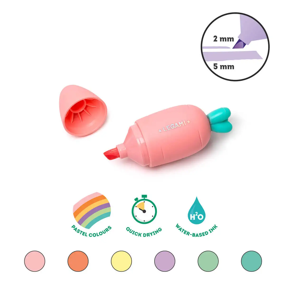 Set de 6 Mini Marcadores Carrate Team de Legami – Tamaño Compacto y Estilo Kawaii para Colorear y Subrayar