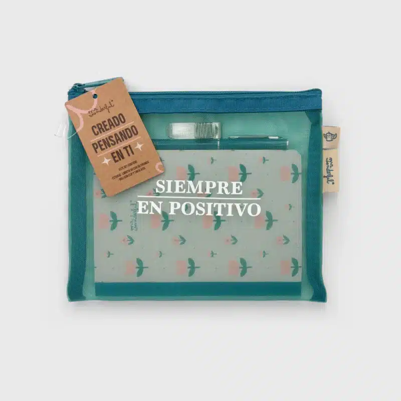 Set de escritura Siempre en positivo Mr. Wonderful – Estuche, libreta y bolígrafo