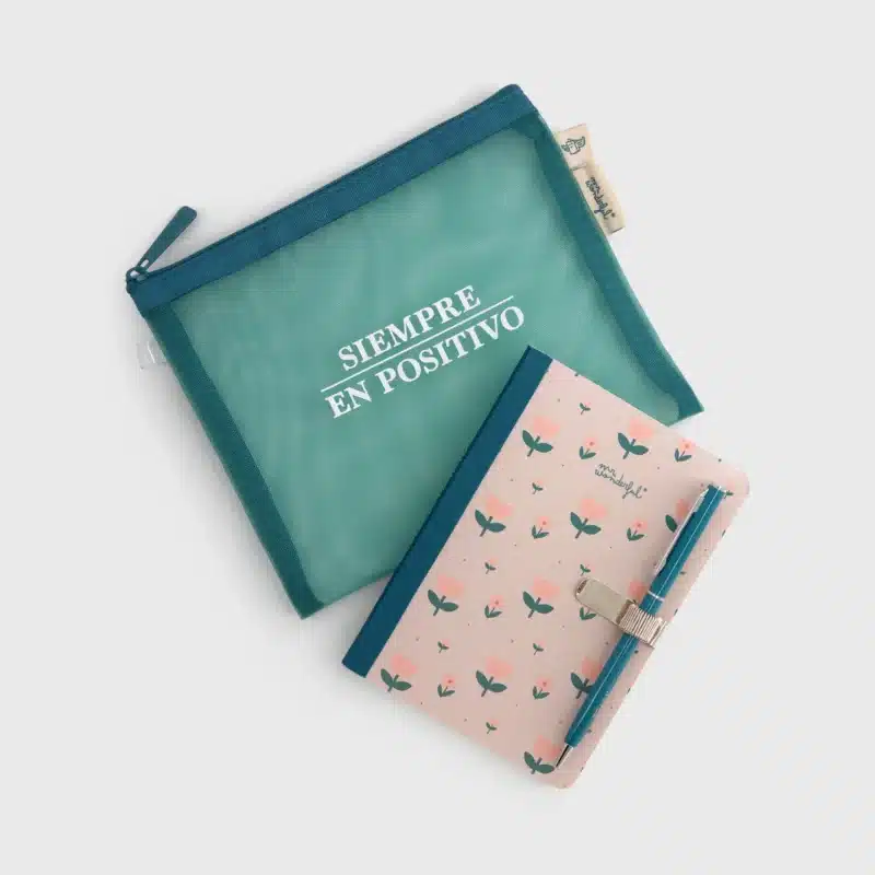 Set de escritura Siempre en positivo Mr. Wonderful – Estuche, libreta y bolígrafo