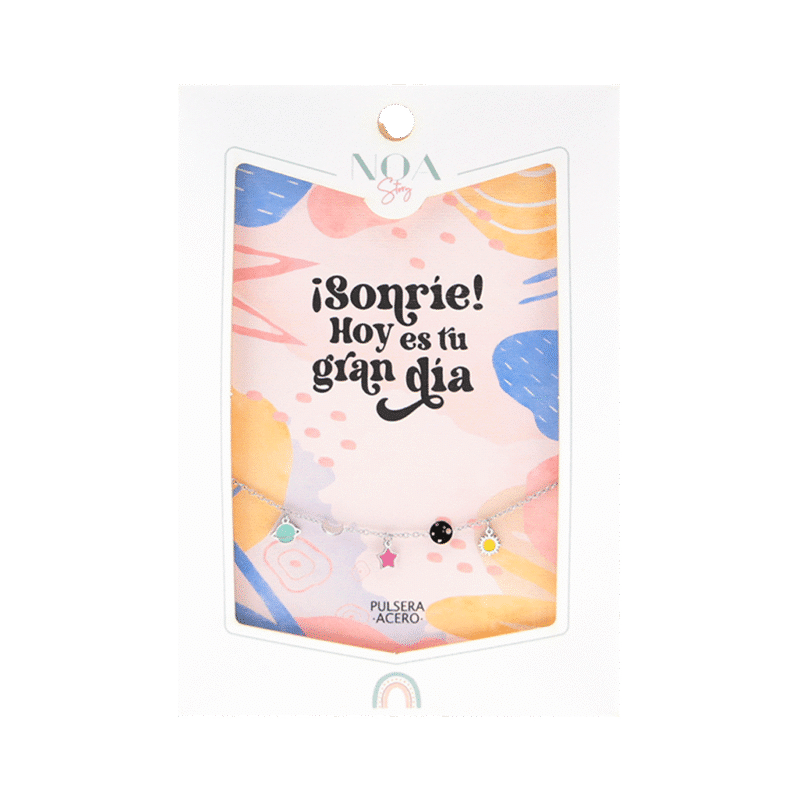 Pulsera Acero Plateado Noa Story Sonríe hoy es tu gran día – Regalo alegre para comuniones