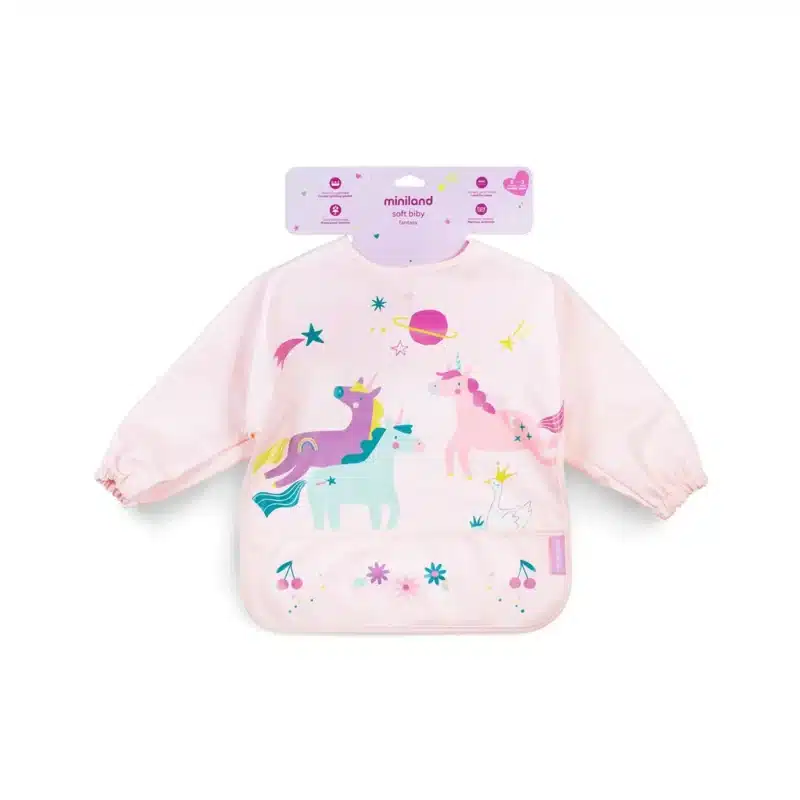 Babero de Silicona Soft Biby Fantasy – Flexible, Recoge Migas y con Diseño de Unicornio Miniland