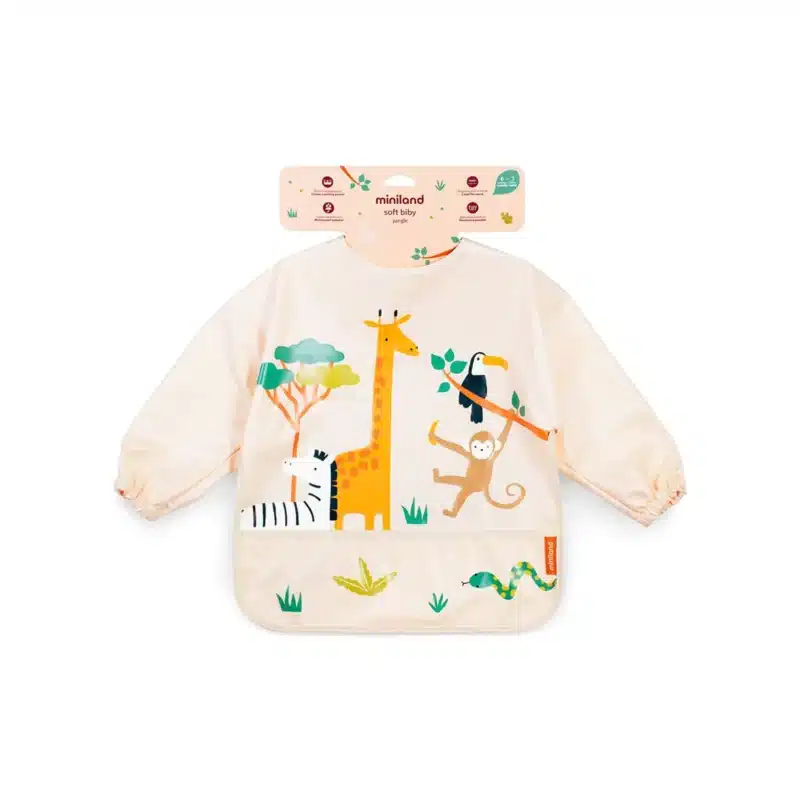 Babero de Silicona Soft Biby Jungle – Flexible, Recoge Migas y con Diseño de Animales Miniland