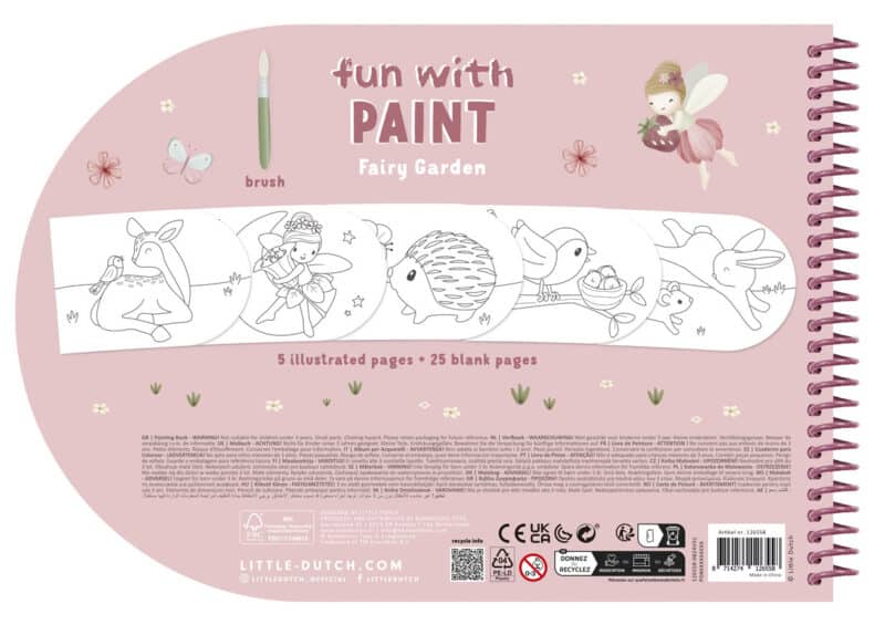 Libro de Acuarelas para Colorear Fairy Garden – Little Dutch Con Pincel, Pinturas y Páginas Ilustradas