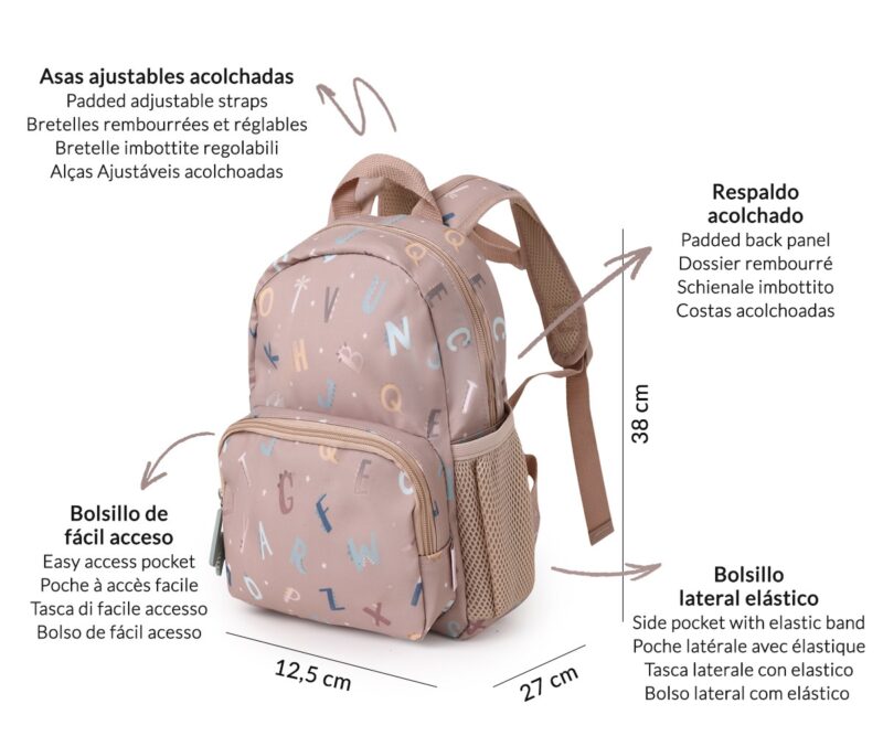 Mochila Infantil Funny Letters – Tutete Personalizable, impermeable y con diseño educativo