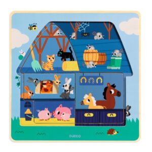 Puzzle de Madera en 3 Niveles Chez Moo de Djeco – Descubre la granja pieza a pieza