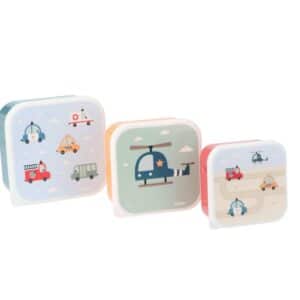 Set 3 Cajitas de Almuerzo Infantil City Cars – Apilables y sin BPA
