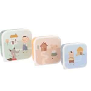 Set 3 Cajitas de Almuerzo Infantil The Three Little Pigs – Apilables y sin BPA