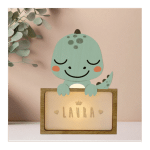 Lámpara pequeña Dinosaurio – Lámpara quitamiedos personalizable con letras – Vintiun – Luz reconfortante desde 0 años