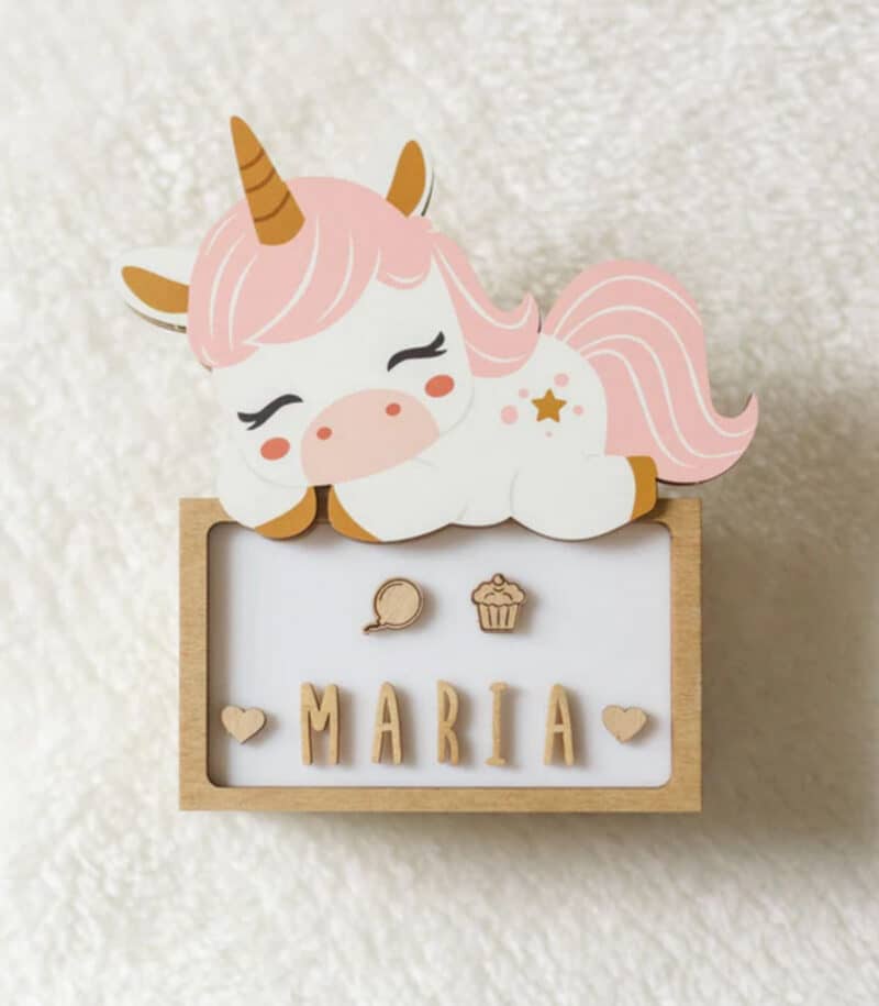 Lámpara pequeña Unicornio – Lámpara quitamiedos personalizable con letras – Vintiun – Luz mágica desde 0 años