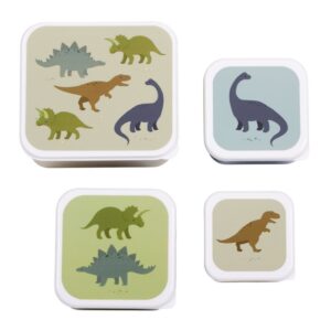 Set 4 Cajas Snack Dinosaurios – Contenedores infantiles apilables – A Little Lovely Company – Organización divertida para el cole