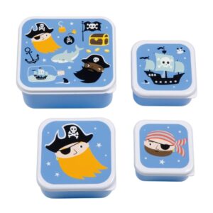 Set 4 Cajas Snack Piratas – Contenedores infantiles apilables – A Little Lovely Company – Organización divertida para el cole