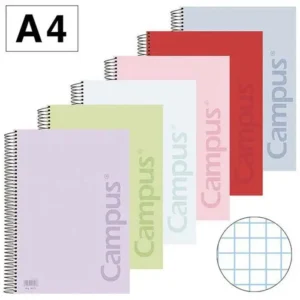Cuaderno espiral A4 – 80 hojas – Campus – Colores pasteles – Cuadrícula 4 mm – 90 g