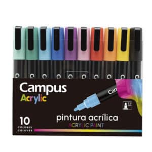 Rotuladores Punta de Fibra Acrílicos – Campus Acrylic – 10 colores básicos – Decoración y manualidades en cualquier superficie