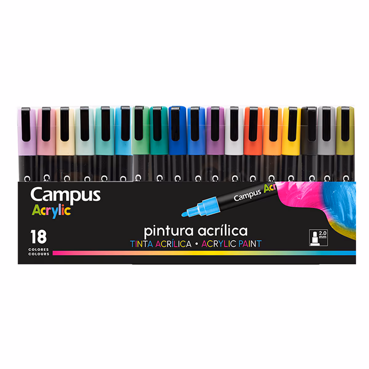 Rotuladores acrílicos Campus Acrylic 18 colores – Pintura permanente para todo tipo de superficies
