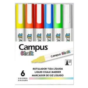 Rotuladores de tiza líquida Campus – 6 colores fluorescentes – Escritura borrable para pizarras y cristales