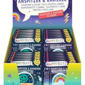 Sacapuntas y goma 2 en 1 Happy Day – Moses – Papelería divertida para niños