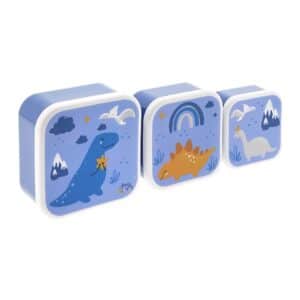 Set 3 Cajitas de Almuerzo Infantil Dinos – Prácticas, apilables y libres de BPA