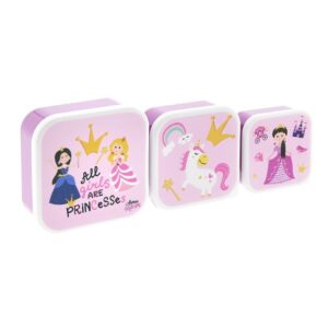 Set 3 Cajitas de Almuerzo Infantil Princess – Apilables, prácticas y libres de BPA