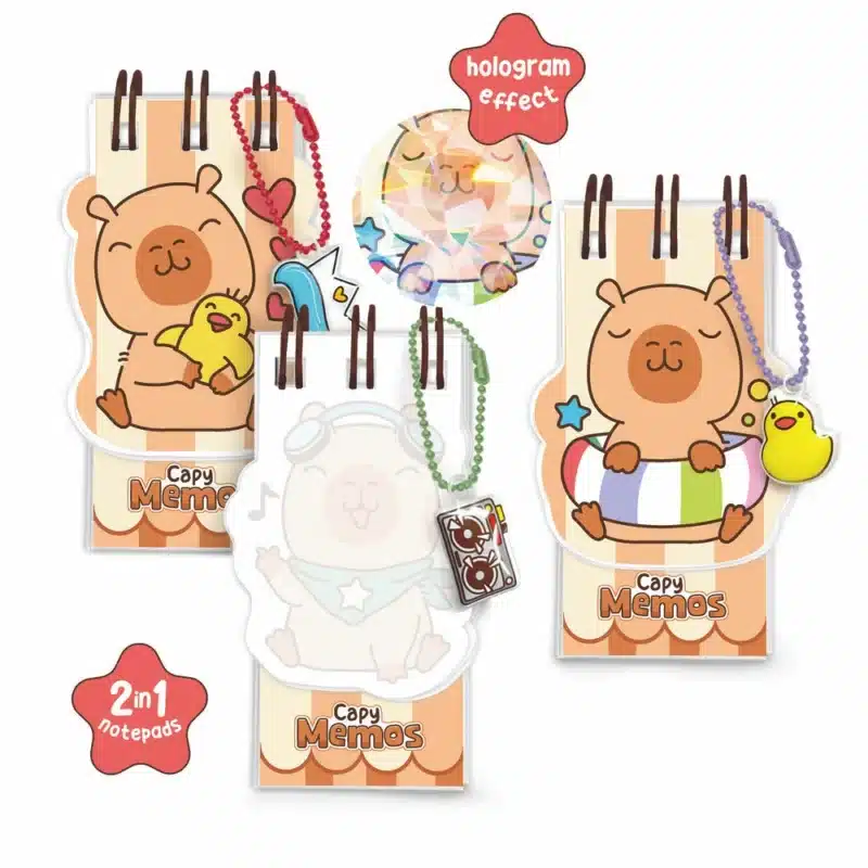 Bloc de notas con llavero Capibara – Papelería infantil – Trendhaus – Divertido y práctico para llevar a todas partes