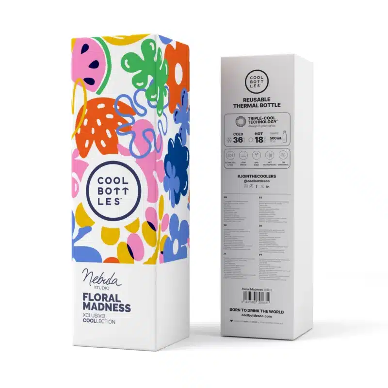 Botella de acero inoxidable Floral Madness – Cool Bottles 500ml – Diseño floral – Mantiene bebidas frías y calientes