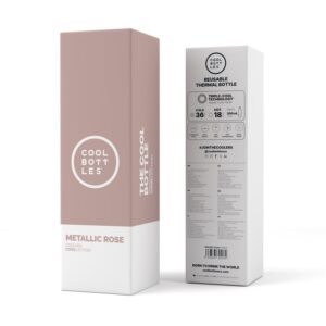 Botella térmica Metallic Rose 500ml – Botella reutilizable de acero inoxidable – Cool Bottles – Mantiene frío y calor para niños y adultos