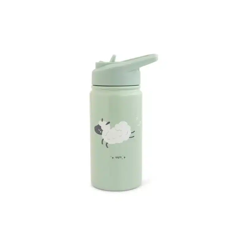 Botella térmica con pajita Funny Farm 350 ml – Acero inoxidable infantil – Saro Baby – Bebidas frías y calientes desde 12 meses
