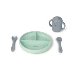 Set de alimentación Food Fun menta – Saro Baby – Completo en silicona con plato, cuenco, vaso y cuchara