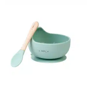 Set de alimentación Nordic Wave menta – Saro Baby – Completo en silicona con plato, cuenco, vaso y cuchara