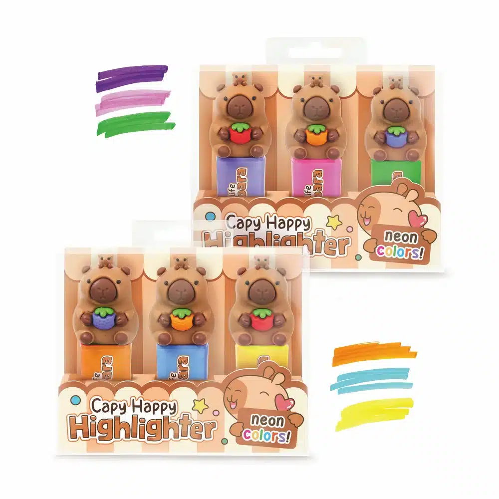 Subrayadores neón Capibara – Blíster de marcadores fluorescentes – Trendhaus – Divertidos y prácticos para estudiar