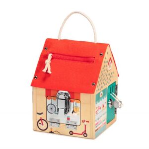 Casa de aprendizaje de cierres – Casita de madera con mecanismos – Lilliputiens – Juego de motricidad para 3+ años