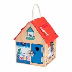 Casa de aprendizaje de cierres – Casita de madera con mecanismos – Lilliputiens – Juego de motricidad para 3+ años