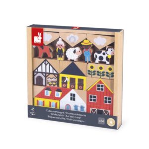 Cross Roads – Bloques Campiña – Juego de construcción de madera – Janod – Creatividad y juego simbólico desde 2 años