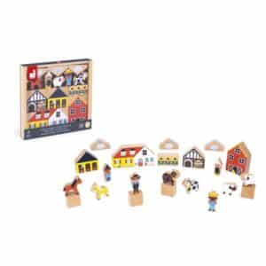 Cross Roads – Bloques Campiña – Juego de construcción de madera – Janod – Creatividad y juego simbólico desde 2 años