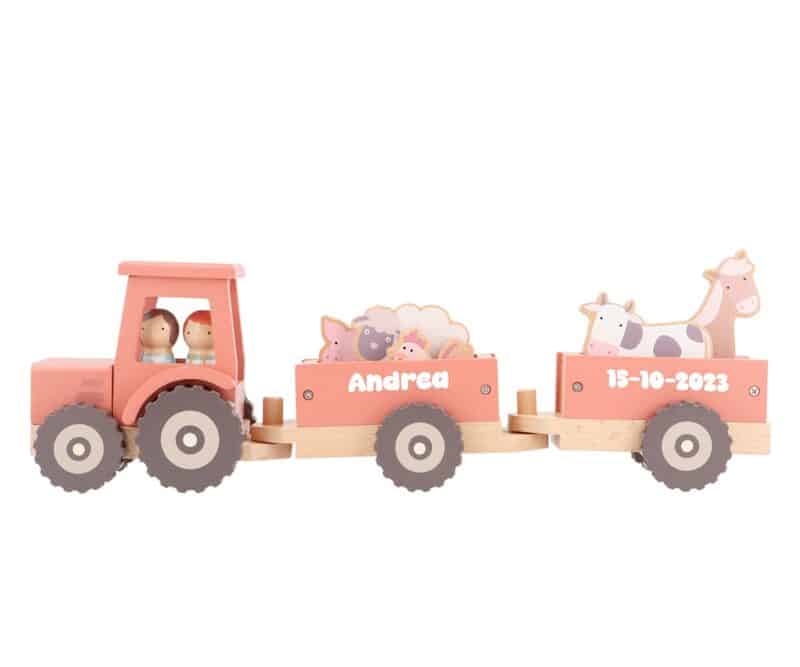 Farm Tractor Personalizable – Tractor de madera con remolque – Monnëka – Juego de arrastre y encaje desde 12 meses