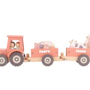 Farm Tractor Personalizable – Tractor de madera con remolque – Monnëka – Juego de arrastre y encaje desde 12 meses