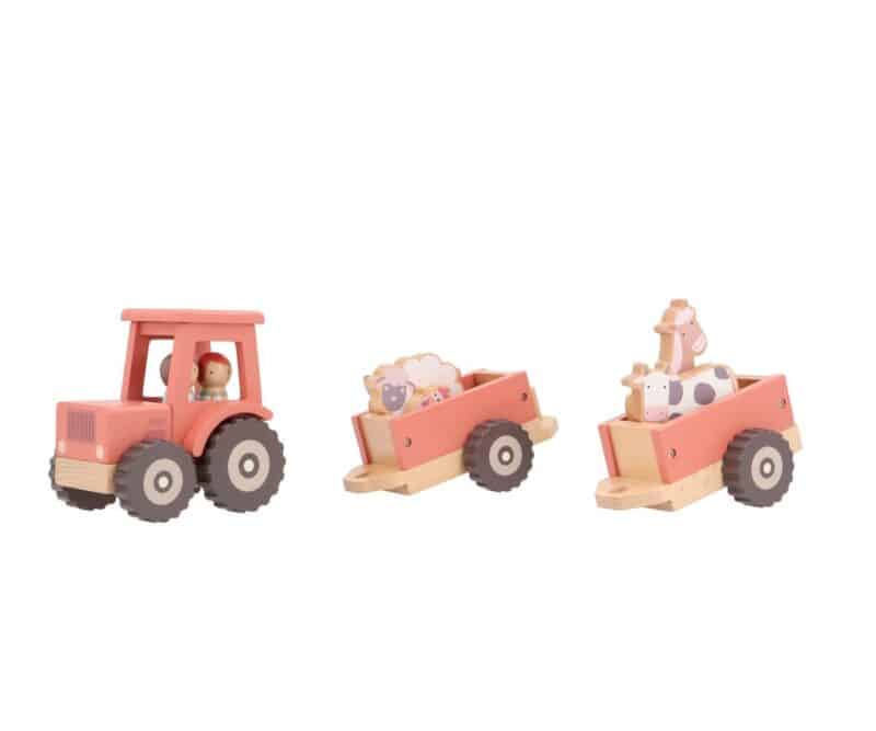 Farm Tractor Personalizable – Tractor de madera con remolque – Monnëka – Juego de arrastre y encaje desde 12 meses