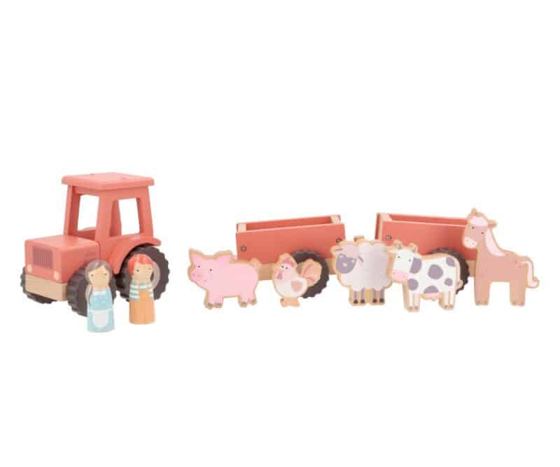Farm Tractor Personalizable – Tractor de madera con remolque – Monnëka – Juego de arrastre y encaje desde 12 meses