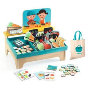 Juego de imitación Léa & Milo Little Market – Set de mercado infantil – Djeco – Juego simbólico desde 3 años